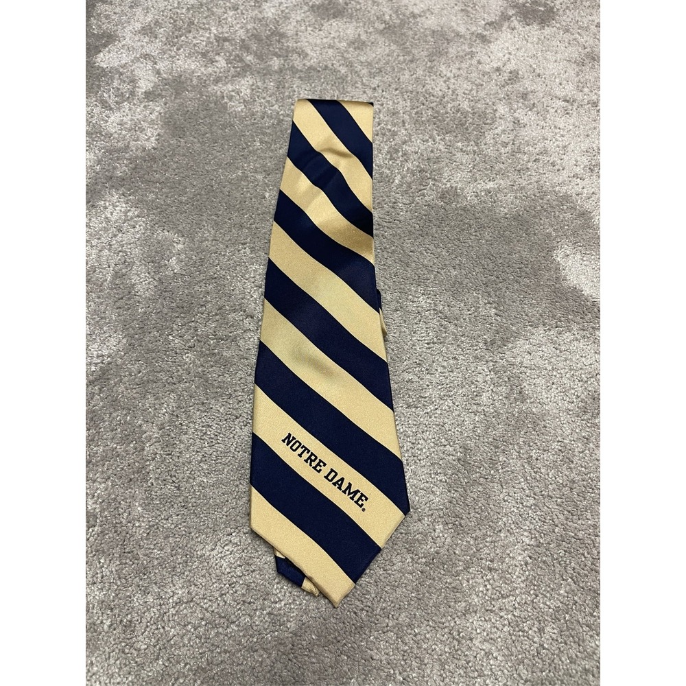 University of Notre Dame Fighting Irish Navy Gold Stripe Silk Necktie